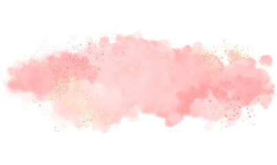 Pastel rose or pink watercolor stroke splash with luxury golden and glitter gold lines round contour for banner or logo wedding elements