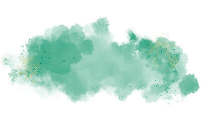 Pastel green modern watercolor brush stroke splash with luxury golden frame and glitter gold lines round contour frame for banner or logo wedding elements	
