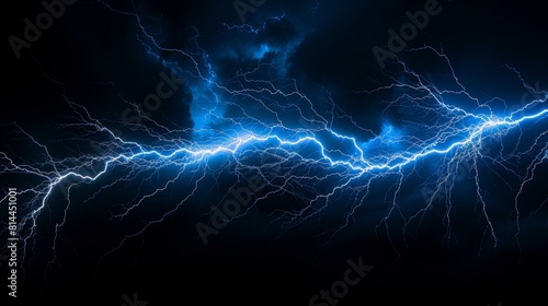 Studio-lit close-up of lightning bolts striking through the isolated dark sky, highlighting clarity and power for advertising purposes