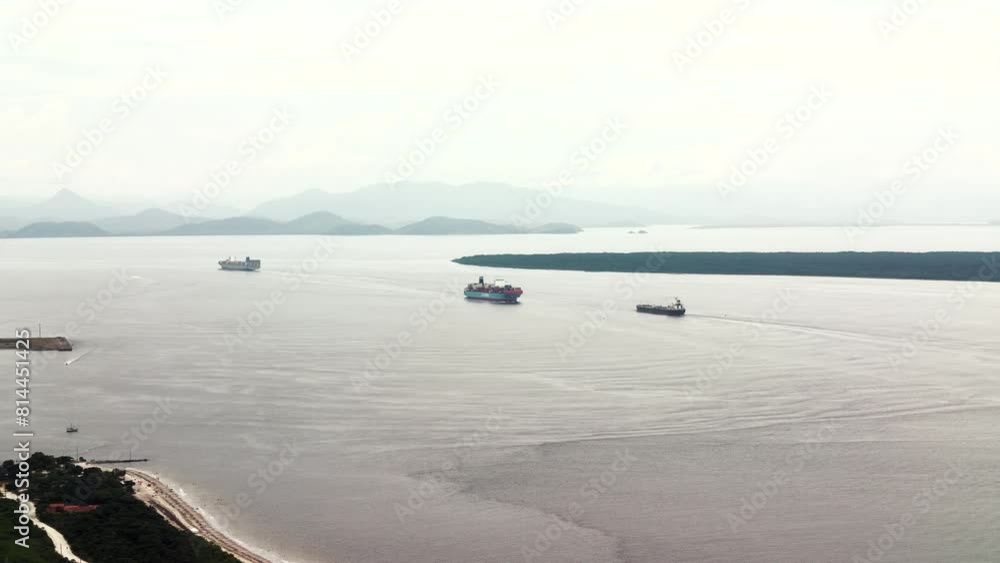 Cargo ships sailing to the port of Paranagua, main bulk export port, Brazil. Aerial view. Drone 4k Cargo ships sailing to the port of Paranagua, main bulk export port, Brazil. Aerial view. Drone 4k
