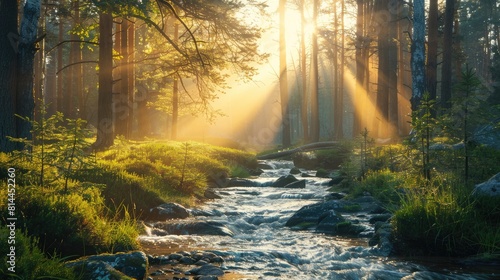 Serene River Scene in Lush Forest