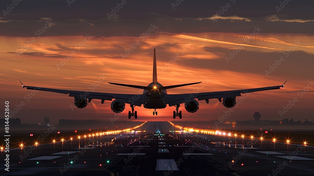 Breathtaking Airplane Landing Scene at Sunset Breathtaking Airplane Landing Scene at Sunset