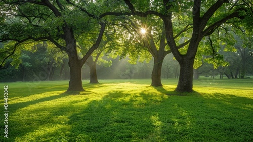 Serene Grove Scene with Four Trees