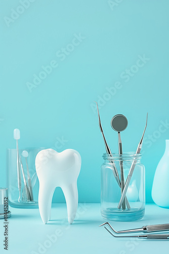 Wallpaper Mural Teeth and dental tools. Dental clinic creative background, dentist office website graphic. Teeth hygiene, dental equipment and dentistry banner. Torontodigital.ca