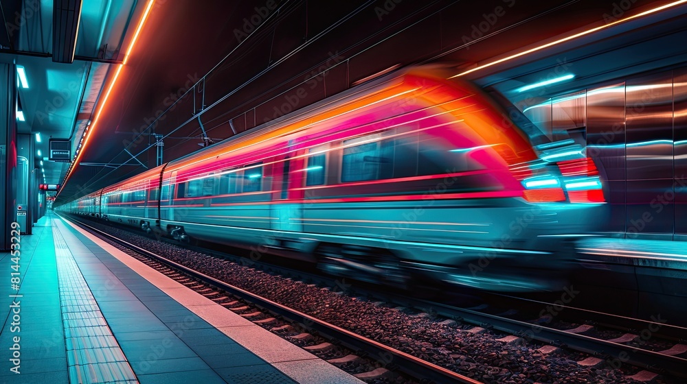 Fototapeta premium Dynamic Cityscape Train Station Scene