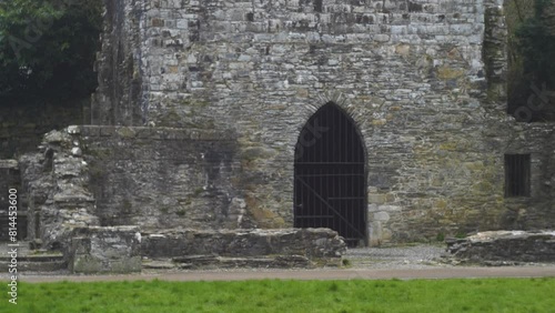 Old Mellifont Abbey Chapter House Doorway In County Louth, Ireland. tilt-up shot photo