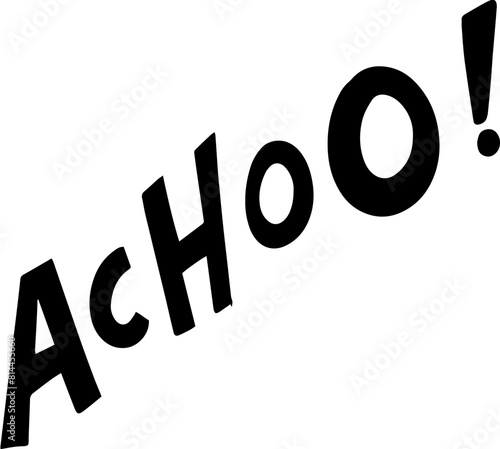 Acho, acho, sneezing, cold, runny nose, cartoon, sound, illustration, handwriting, vector,