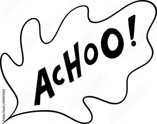 Acho, acho, sneezing, cold, runny nose, cartoon, sound, illustration, handwriting, vector,