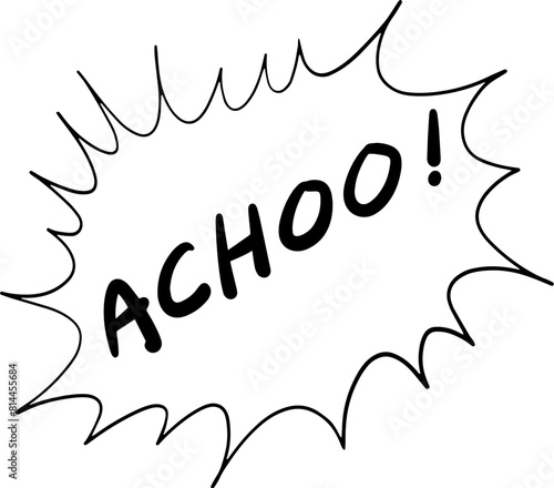 Acho, acho, sneezing, cold, runny nose, cartoon, sound, illustration, handwriting, vector,