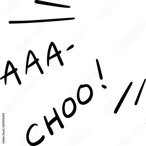 Acho, acho, sneezing, cold, runny nose, cartoon, sound, illustration, handwriting, vector,