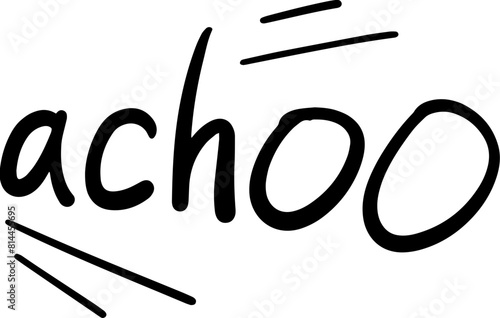 Acho, acho, sneezing, cold, runny nose, cartoon, sound, illustration, handwriting, vector,