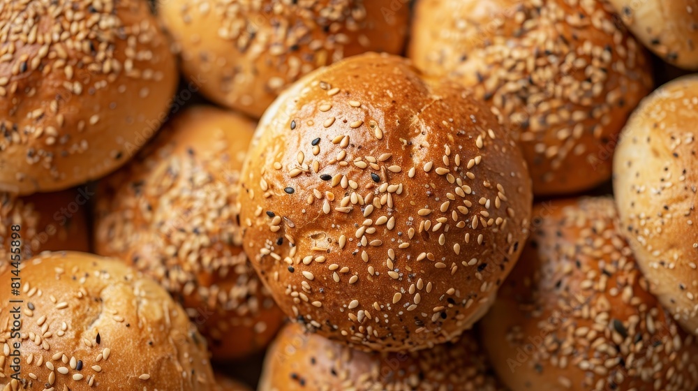 Detailed top view of multigrain burger buns, highlighting the whole grains and seeds, perfect for advertising healthy burgers, isolated background Detailed top view of multigrain burger buns, highlighting the whole grains and seeds, perfect for advertising healthy burgers, isolated background