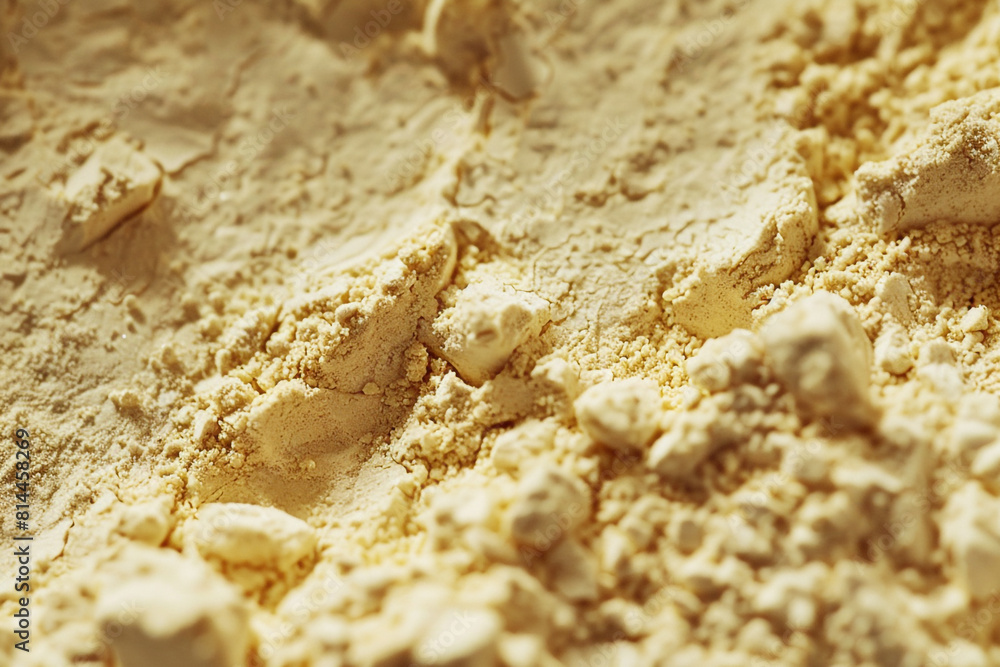 A detailed closeup image showcasing a whey protein powder, emphasizing the texture and color of the supplement, typically used for muscle recovery and growth A detailed closeup image showcasing a whey protein powder, emphasizing the texture and color of the supplement, typically used for muscle recovery and growth