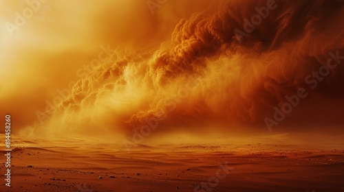 Mars during a dust storm  showing the intense atmosphere and swirling sands enveloping the landscape  a dramatic natural event. Created Using  Dramatic style  dust storm depiction  intense