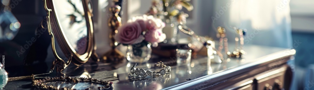 A dynamic array of daily wearable jewelry options, showcased on a dressing table under the gentle morning light, reflecting the concept of everyday freshness A dynamic array of daily wearable jewelry options, showcased on a dressing table under the gentle morning light, reflecting the concept of everyday freshness