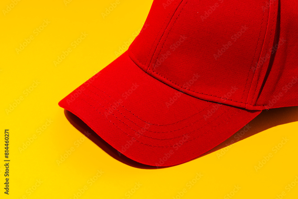 Baseball hat against yellow background in studio Baseball hat against yellow background in studio
