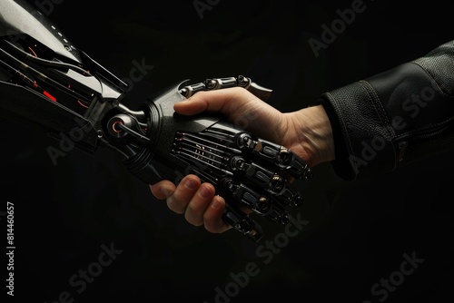 background of human and robot shaking hands. advanced technology establishes cooperation