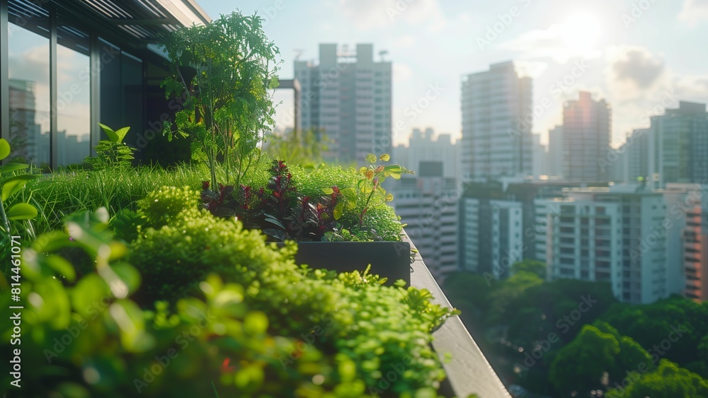 Fototapeta premium lush rooftop oasis in the city carbon emission