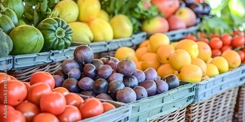 A colorful array of fruits and vegetables in baskets displaying diversity and freshness. Concept Fresh Market, Colorful Produce, Basket Display, Food Diversity, Farm Fresh A colorful array of fruits and vegetables in baskets displaying diversity and freshness. Concept Fresh Market, Colorful Produce, Basket Display, Food Diversity, Farm Fresh