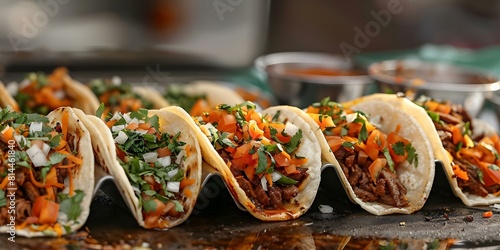 Authentic Mexican Tacos  Street Food Delight at a Busy Market. Concept Mexican Cuisine  Tacos  Street Food  Market Delight  Authentic Flavor