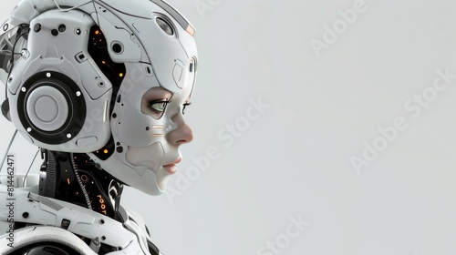background of a highly sophisticated female robot seen from the side © OGGYA
