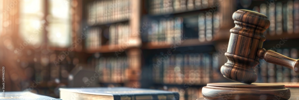 Classic Wooden Gavel on Law Books in a Traditional Courtroom Setting - Generative AI Classic Wooden Gavel on Law Books in a Traditional Courtroom Setting - Generative AI