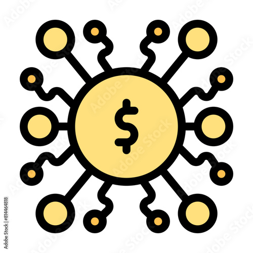 Coin Icon With Line Flat Color Style