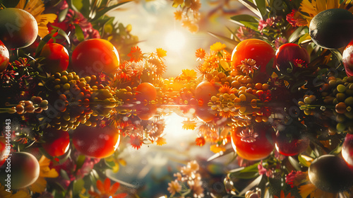 Mystical fruit, kaleidoscopic display, muse to all, Artistic inspiration, 3D render, Silhouette lighting, Vignette photo