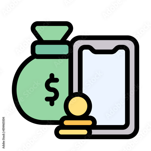 Money Icon With Line Flat Color Style