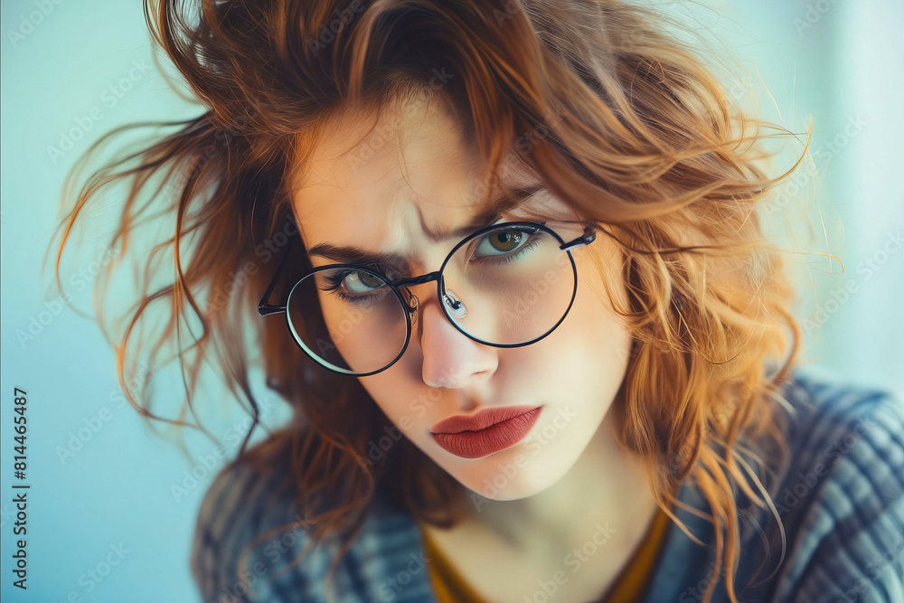 Fototapeta premium A woman with glasses and a red hair.