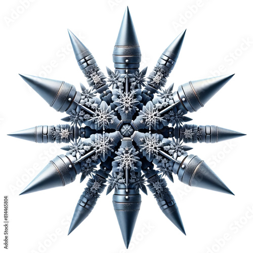 ai-generated item, rare, odd, high, bullet stellar dendrite bullet shaped snowflakes with star like dendrites, isolated on white backgr photo