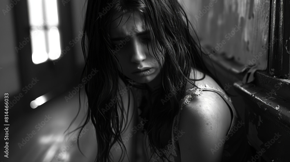 Her sobs echo through the halls, a haunting melody of pain