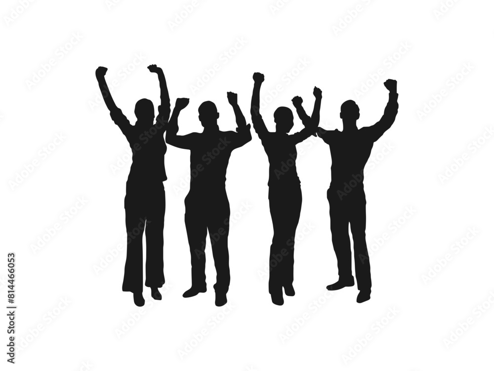 Group of happy business people silhouettes. Large group of people celebrating. Vector crowd silhouette of a large group of adult people. business people, black color, isolated on white background.