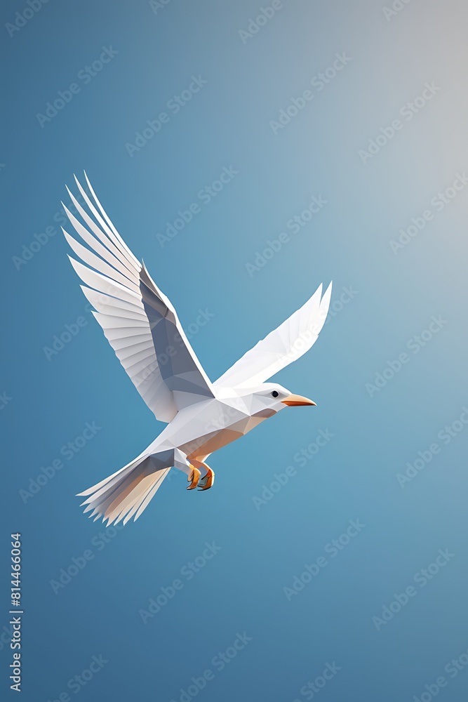 A clean vertical background with a single, low-poly 3D bird in flight, rendered in a minimalist style with subtle wing details. A clean vertical background with a single, low-poly 3D bird in flight, rendered in a minimalist style with subtle wing details.