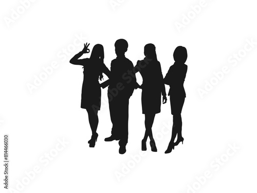 Group of happy business people silhouettes. Silhouette vector of happy business team making high hands for business teamwork concept. business people  black color  isolated on white background.