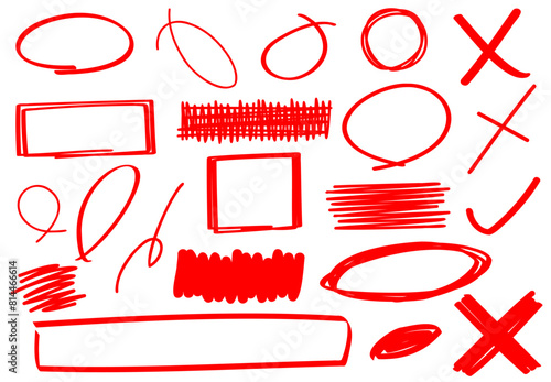赤ペンで書いたような丸や四角　囲み　フレーム