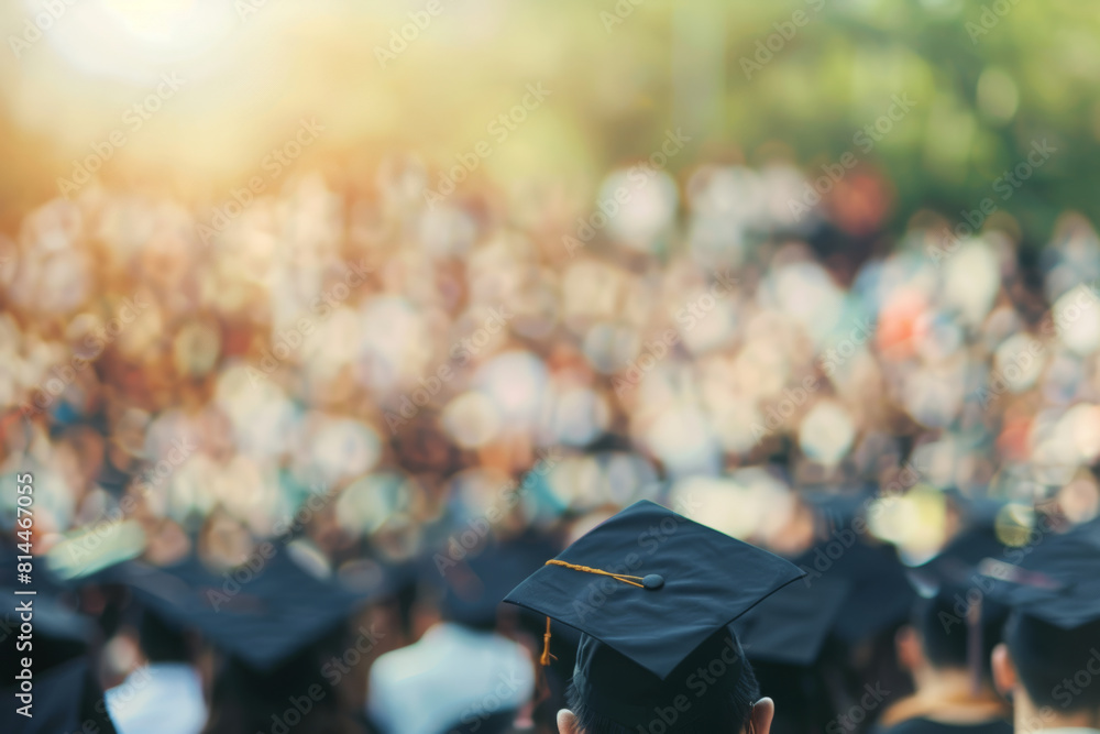 Graduation Ceremony with Blurred Effect: Show a diverse crowd at a graduation ceremony, with a blurred effect creating a soft background, leaving space for graduation-themed designs or text overlays. Graduation Ceremony with Blurred Effect: Show a diverse crowd at a graduation ceremony, with a blurred effect creating a soft background, leaving space for graduation-themed designs or text overlays.