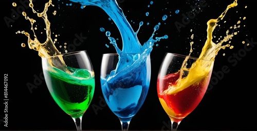 splash photo, colored liquid, champagne glass, high speed capture