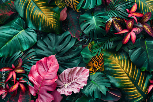 Wallpaper Mural A lush background of tropical leaves in vibrant shades creating a lively and colorful natural pattern  Torontodigital.ca