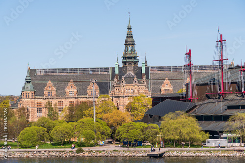 Photography The Nordic Museum and Vasa Museum as seen from Skeppsholmen island, Stockholm, Sweden, on a clear sunny spring day
