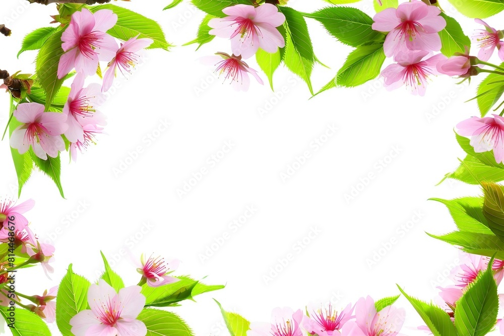 Cherry Blossom Floral Frame in Spring against a White Background