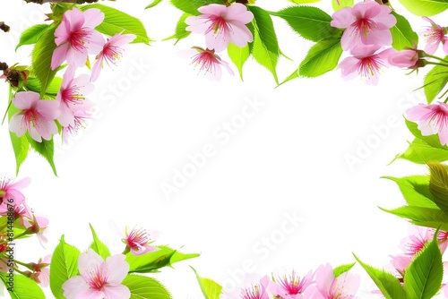 Cherry Blossom Floral Frame in Spring against a White Background