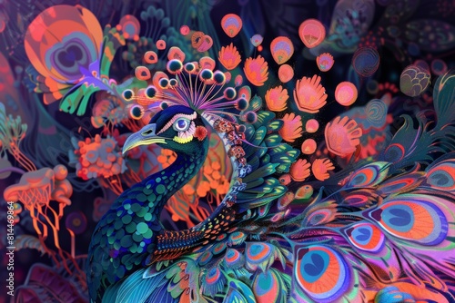 psychedelic animal with a lot of colours psych peocock