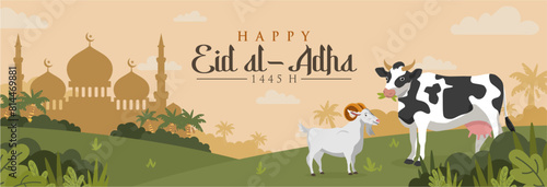 Eid Al Adha banner design vector illustration. Islamic and Arabic background for muslim community festival. Idul Adha 2024 vector illustration