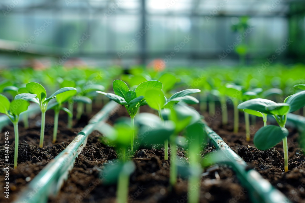 A modern greenhouse horticulture concept showcasing the efficient cultivation of vibrant flowers, representing a thriving floral agriculture business A modern greenhouse horticulture concept showcasing the efficient cultivation of vibrant flowers, representing a thriving floral agriculture business