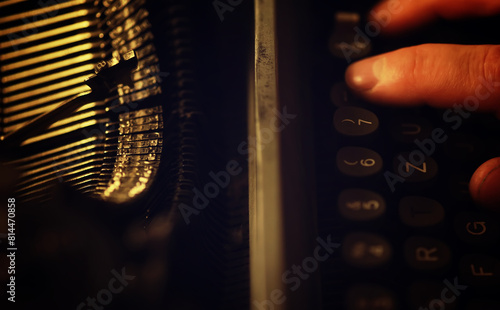 Letters on the keys of an old typewriter. Antique Typewriter. Vintage Typewriter Machine photo