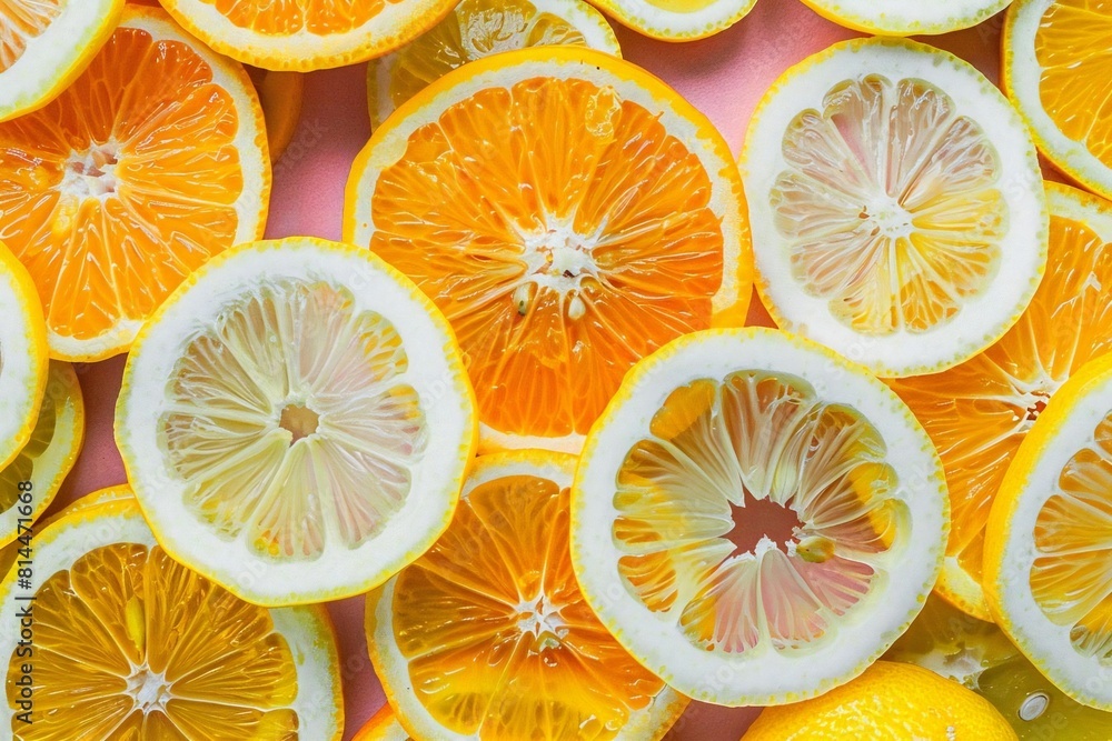 Pattern of Sliced Lemons on a Pink Background Pattern of Sliced Lemons on a Pink Background