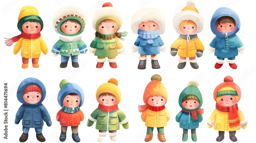 Diverse Group of Adorable Costumed Children in Winter Outfits Exploring the Outdoors Diverse Group of Adorable Costumed Children in Winter Outfits Exploring the Outdoors