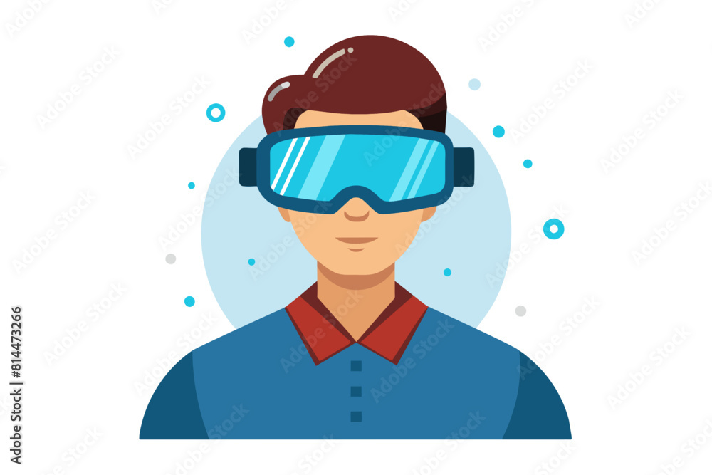 Man wearing virtual reality goggles. Vector illustration in flat style. Cartoon character. Man wearing virtual reality goggles. Vector illustration in flat style. Cartoon character.