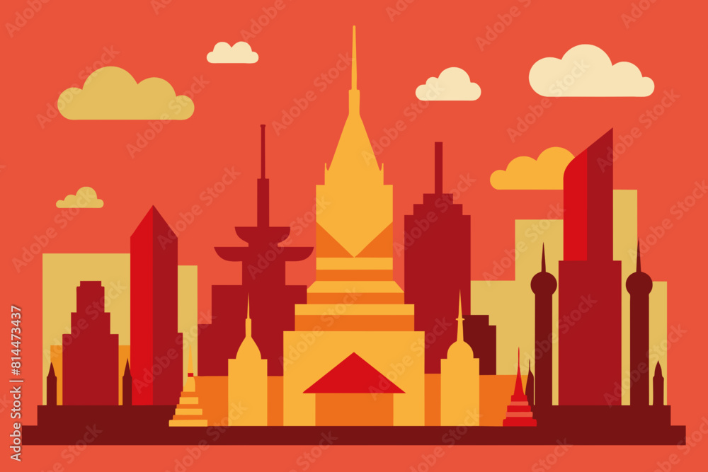 Thailand city skyline vector illustration in flat style. Vector illustration.